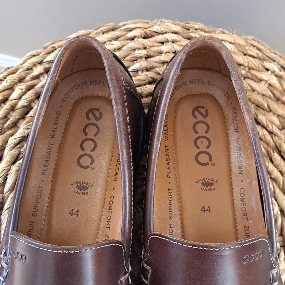 Ecco‎ Mens Brown Leather Driving Moccasin Loafers Padded Footbed EU44/US10-10.5
